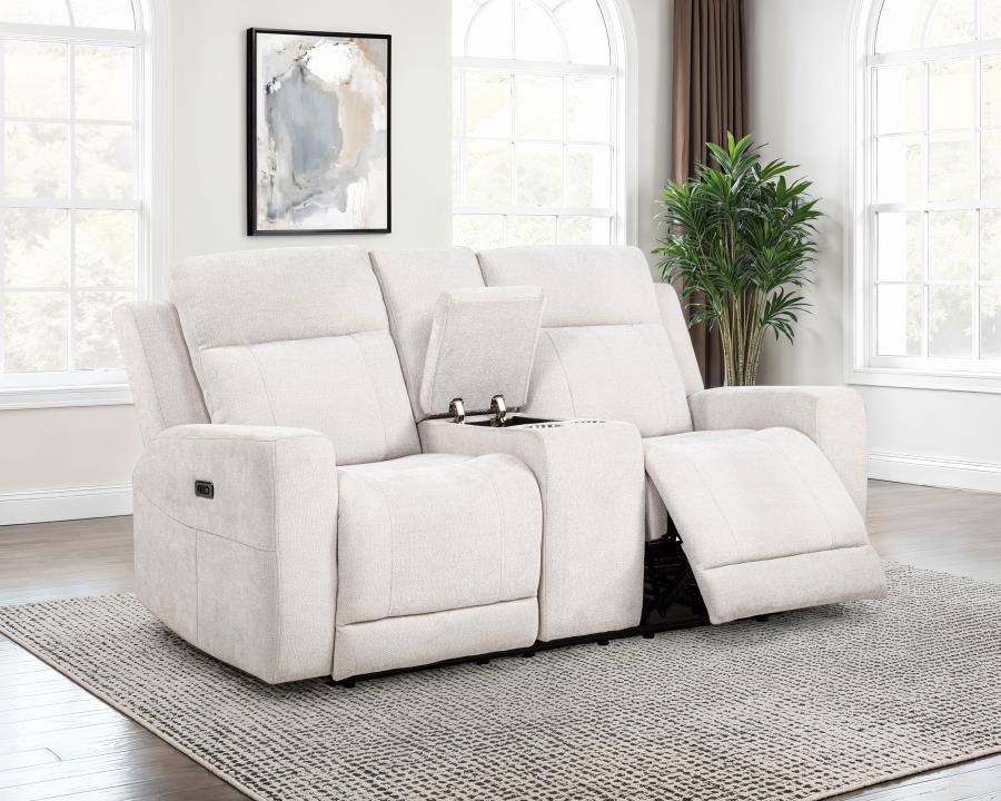 Kennett Chenille Upholstered Power Reclining Loveseat Ivory - 610152P