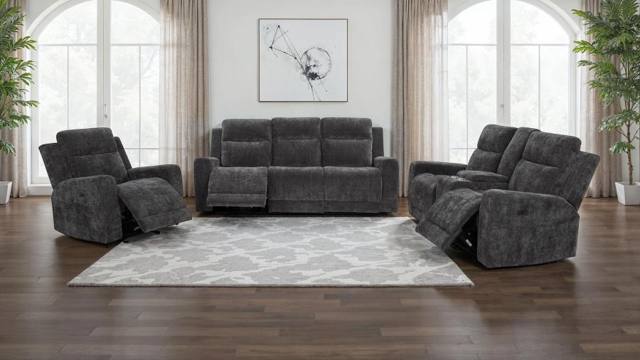 Kennett 3-piece Chenille Power Reclining Sofa Set Dark Grey - 610154P-S3