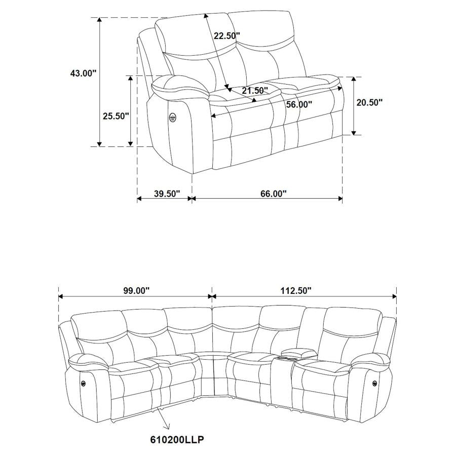 Sycamore Upholstered Power Reclining Sectional Sofa Grey - 610200P