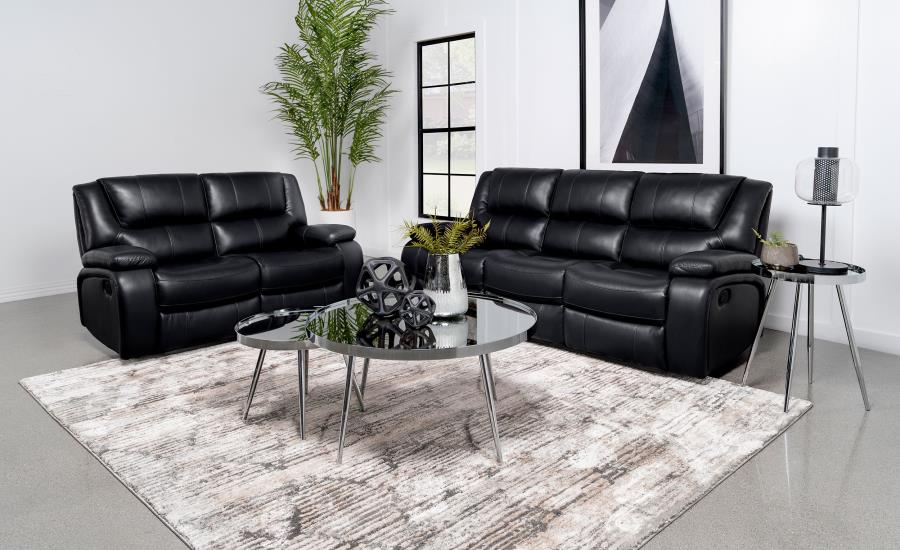 Camila 2-piece Upholstered Motion Reclining Sofa Set Black - 610244-S2