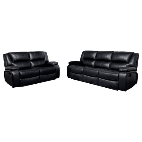 Camila 2-piece Upholstered Motion Reclining Sofa Set Black - 610244-S2