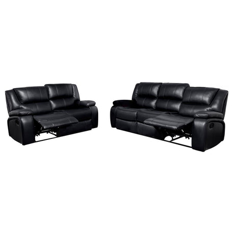 Camila 2-piece Upholstered Motion Reclining Sofa Set Black - 610244-S2