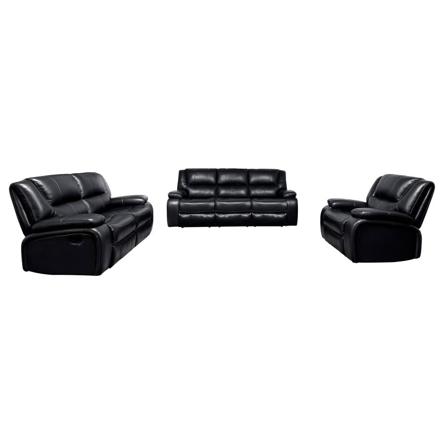Camila 3-piece Upholstered Motion Reclining Sofa Set Black - 610244-S3