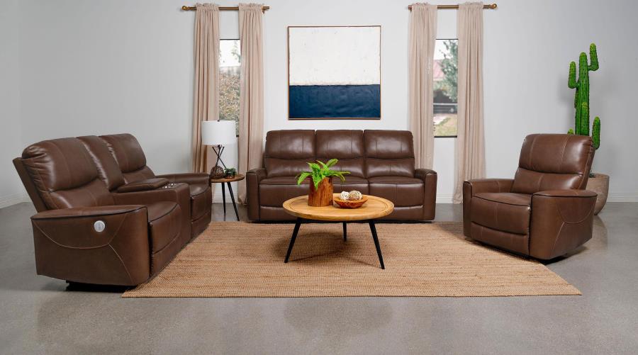Greenfield Upholstered Power Reclining Loveseat Saddle Brown - 610265P