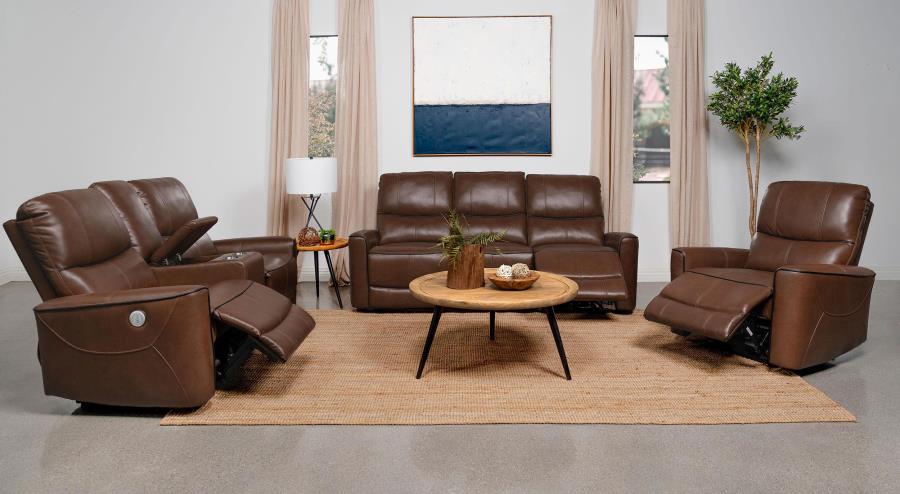Greenfield Upholstered Power Recliner Chair Saddle Brown - 610266P