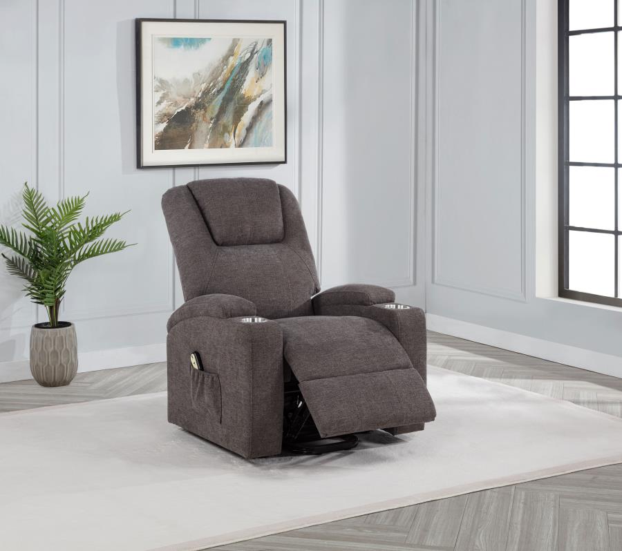 Louie Chenille Upholstered Power Lift Massage Chair Brown - 610463P