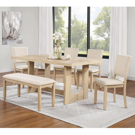 6 Piece Rectangular Kitchen Table Set With Bench And 4 Upholstered Chairs For Kitchen - Light Oak