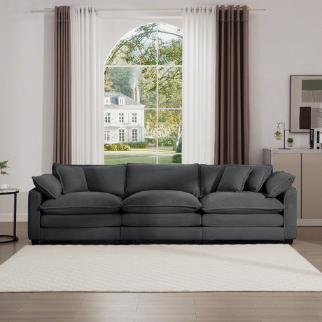 Mid-Century Modern 3 Seater Sectional Sofa With Arm And Throw Pillows