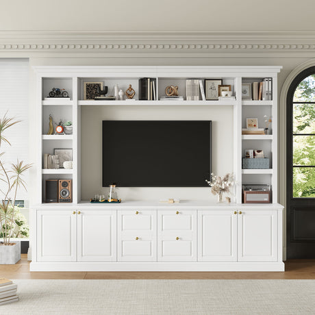 TV Stand With Bookcase, Storage Cabinet With 3 Adjustable Shelves, Living Room Entertainment Center - White