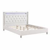Modern Bed With LED Lights, Charging Port, Tufted Headboard
