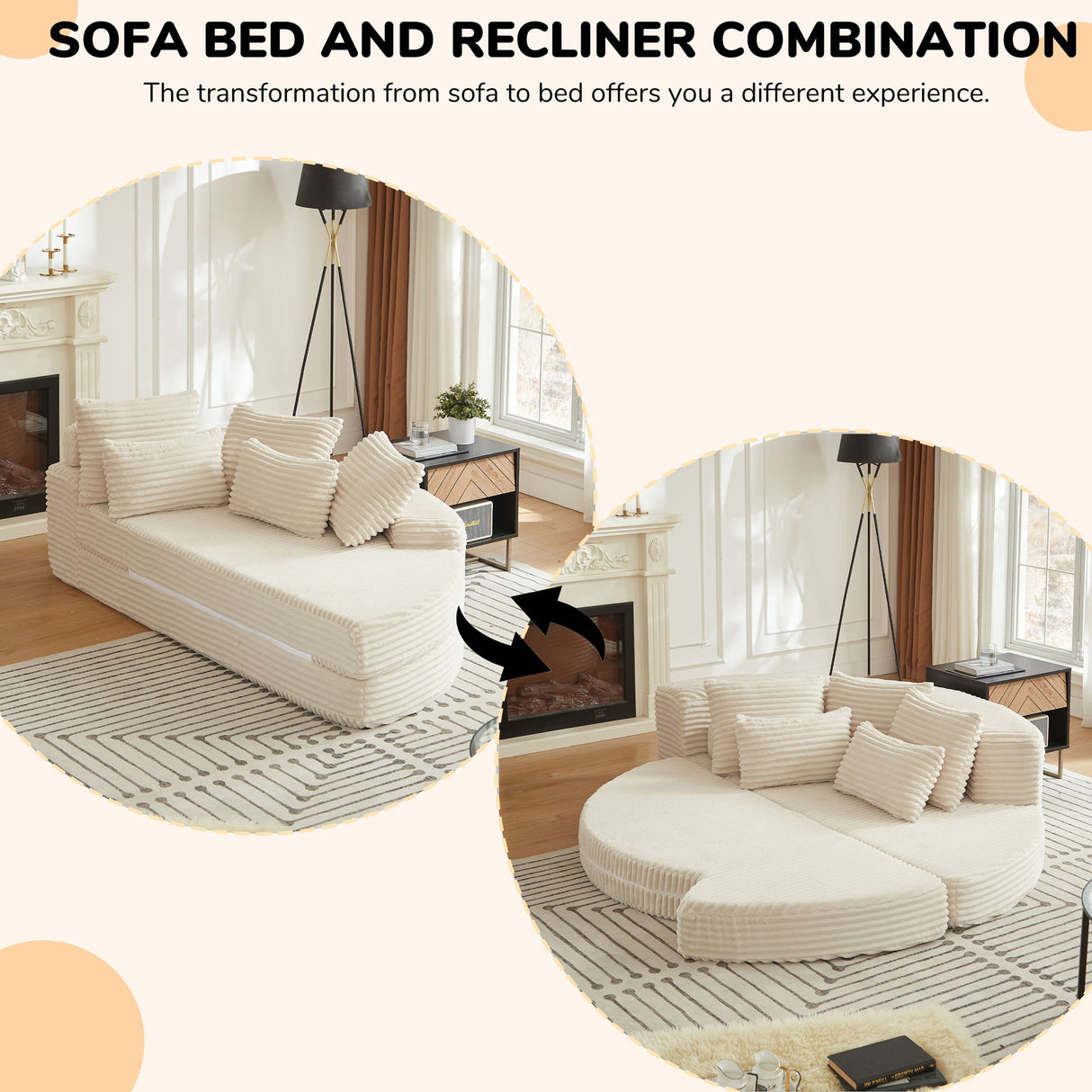 Semi Circular 2 In 1 Sofa Bed With Neck Pillow