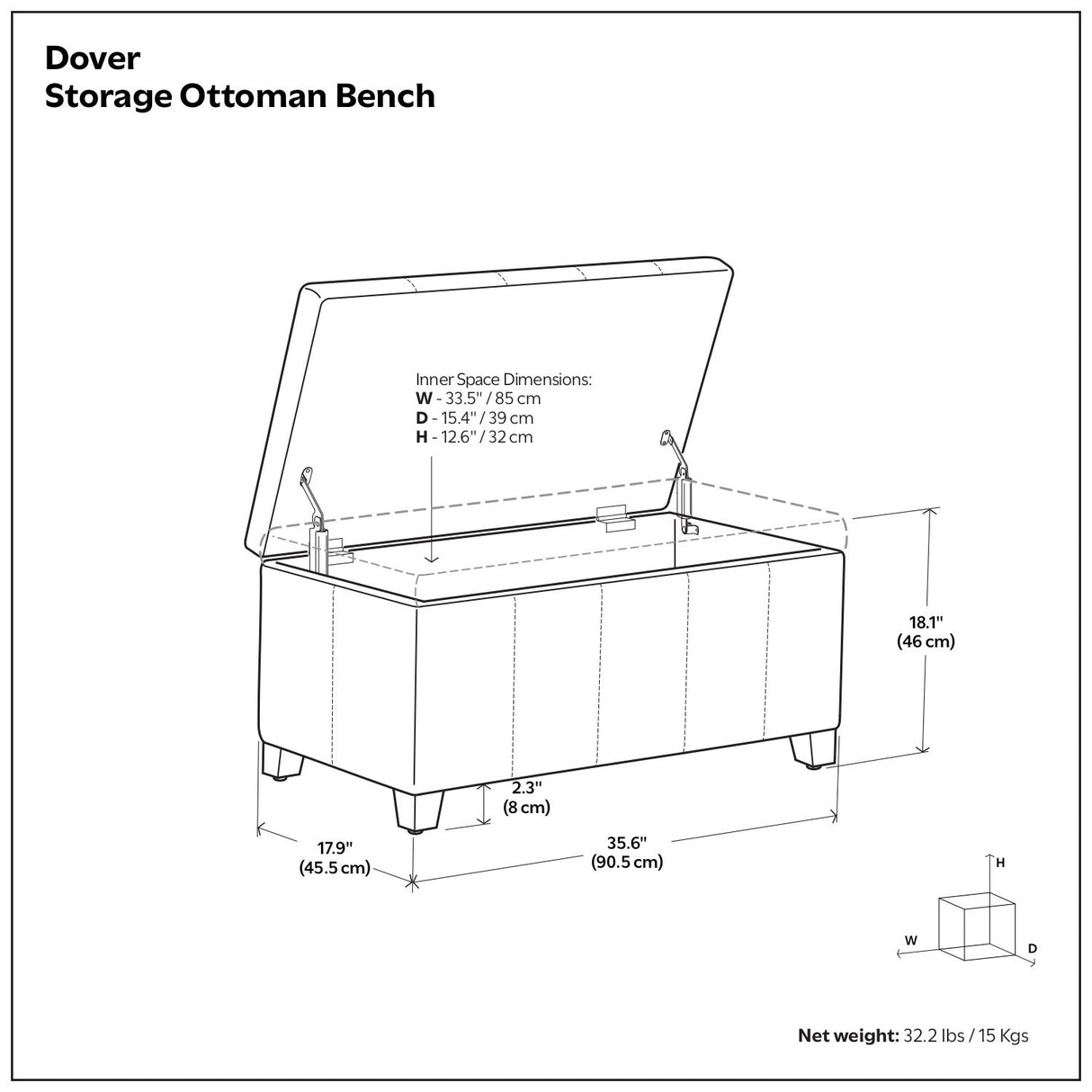 Dover - Storage Ottoman Bench - Distressed Brown