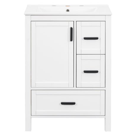 Bathroom Vanity With Sink, Soft-Close Doors, Double-Layer Shelf And 3 Drawers