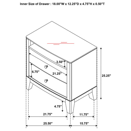 Menlo - 2 Drawer Nightstand - Pine Wood