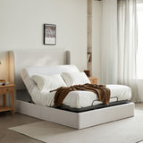 Caron - Queen Size Upholstered Wingback Bed With Adjustable Base Bundle Set - Ivory
