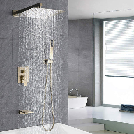 Tub Shower Faucet Set With 12" Rain Shower Head And Handheld Spray Combo