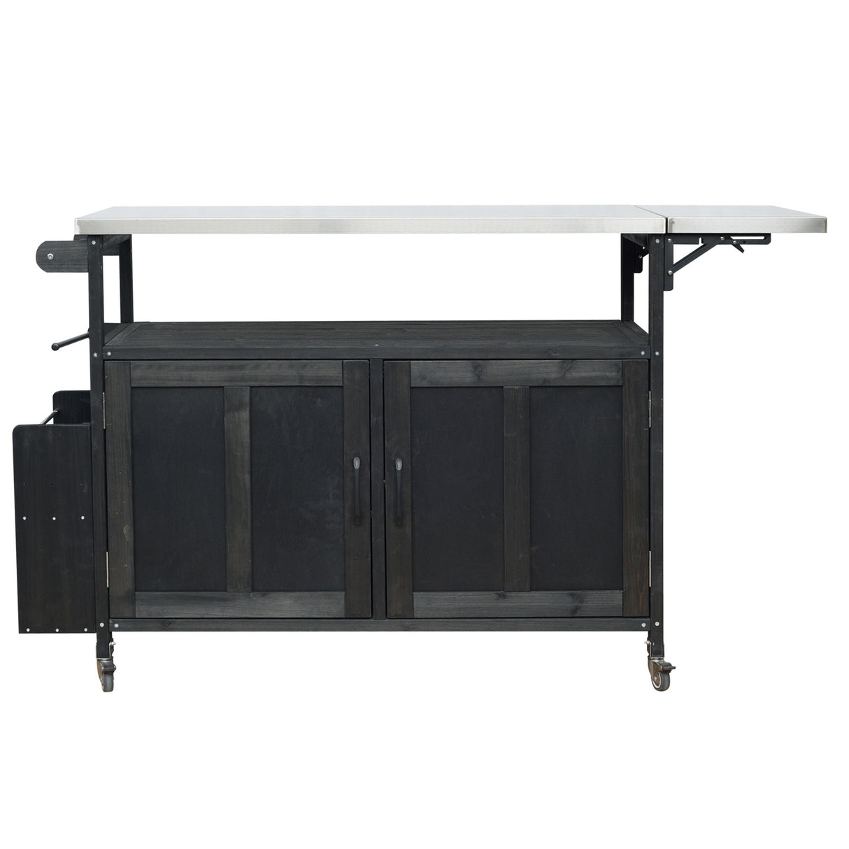 Foldable Outdoor Kitchen Island With Lockable Wheels, Storage Cabinet And Towel Rack For Patio