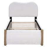 Upholstered Platform Bed With Wood Supporting Feet And Trundle