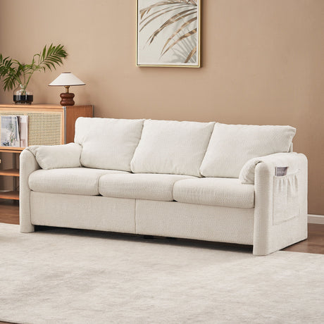 Modern 3 Seater Sofa Chenille Couch Plush Triple Seater Sofa With High Density Foam Cushions, Deep Seat Living Room Couch For Family Room, Apartment & Home Theater - Ivory White