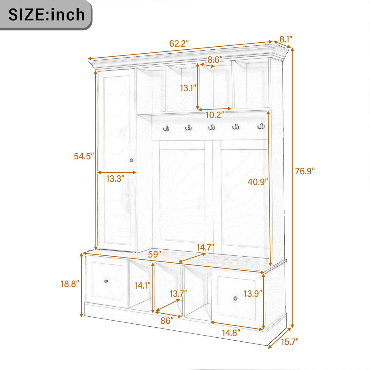 Hall Tree With Shoe Storage Bench, Entryway Coat Rack With 5 Hooks
