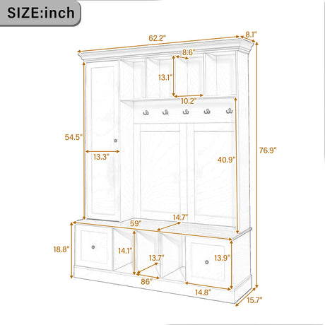 Hall Tree With Shoe Storage Bench, Entryway Coat Rack With 5 Hooks