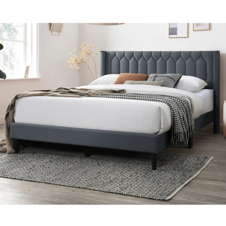 Platform Bed With Diamond Tufted Headboard