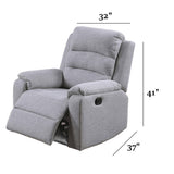1 Piece Manual Recliner With Padded Seat And Backrest - Gray