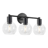3 Light Globe Bathroom Vanity Light With Clear Glass Shades - Black