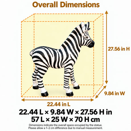 Standing Zebra Garden Statue, Animal Sculpture With 2 Ground Stakes For Outdoor Decor - Black White