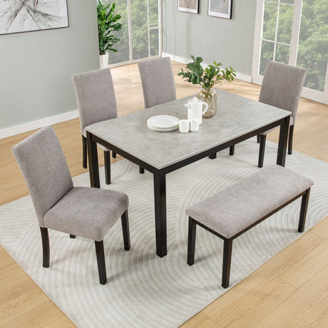 6 Piece Dining Table Set With Bench And Chairs