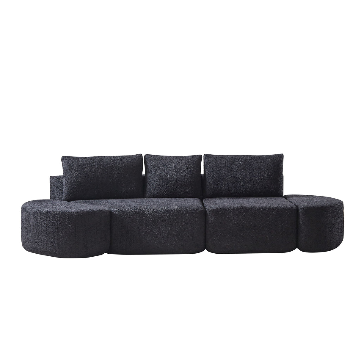 V - Shaped Modular Sofa Set & 3 Pillows And 2 Curved Ottomans For Living Rooms - Black