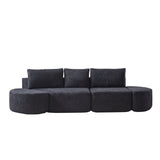 V - Shaped Modular Sofa Set & 3 Pillows And 2 Curved Ottomans For Living Rooms - Black