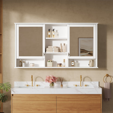 Wall Mount Mirror Cabinet With Adjustable Shelves - White