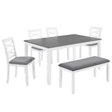 Elegant 6 Piece Dining Table Set With 4 Chairs And Bench