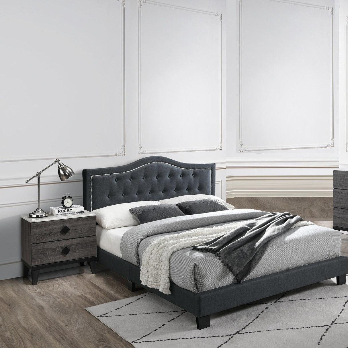 European Style Bed, Button Tufted Headboard