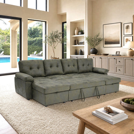 Convertible Sectional Sofa Bed With Pull Out Sleeper And Storage