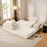 Convertible Sleeper Sofa With & Side Storage Pocket, Foldable Upholstered Couch For Living Room