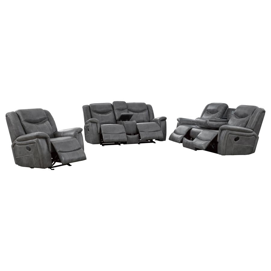 Conrad 3-piece Upholstered Padded Arm Motion Sofa Set Grey - 650354-S3