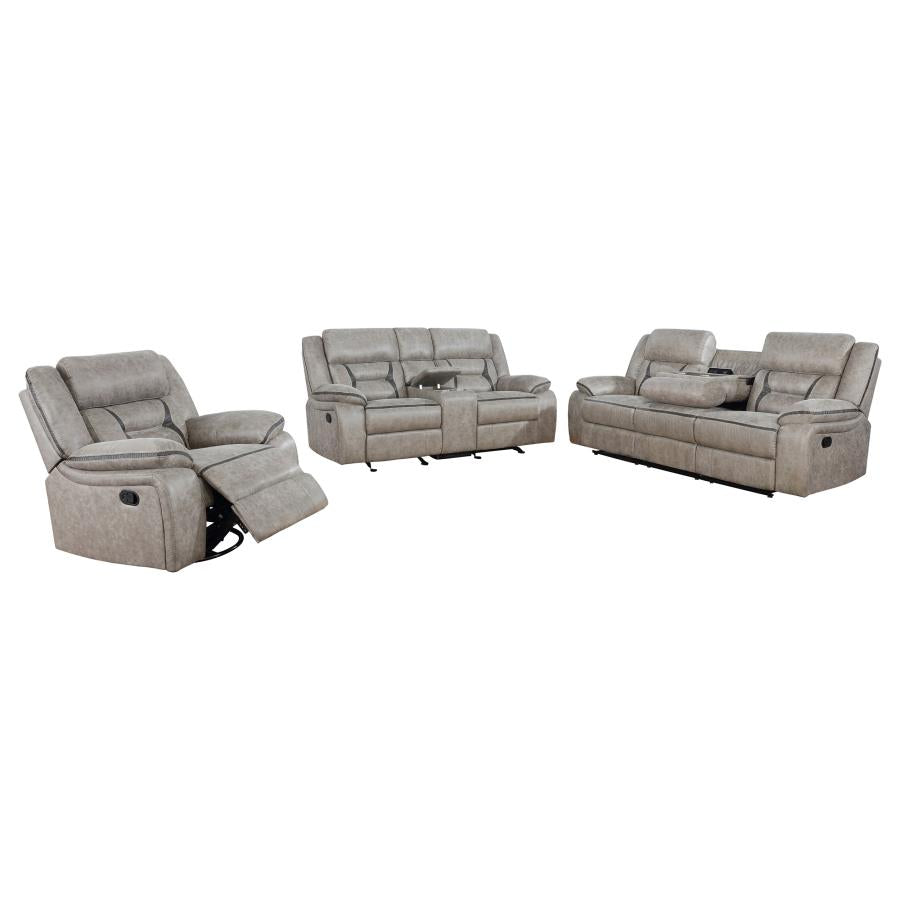Greer 3-piece Upholstered Reclining Sofa Set Taupe - 651351-S3