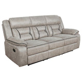 Greer Upholstered Motion Reclining Sofa Taupe - 651351