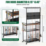 Fishing Rod Storage Rack With Pegboard, Rolling Tackle Organizer Cart - Black