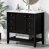 36" Bathroom Vanity & Sink, 2 Cabinet And 3 Drawers - Black