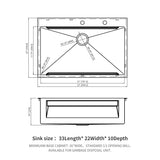 33" Drop In Kitchen Sink Single Bowl 16 Gauge Stainless Steel Ledge Workstation - Black