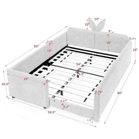 Cute Rabbit Ear Upholstered Platform Bed Frame With Safety Rail