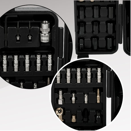 71 Piece Air Tool And Accessories Kit, Impact Wrench, Air Ratchet, Die Grinder, Aire Hammer, Hose Fittings, Storage Case - Black / Silver
