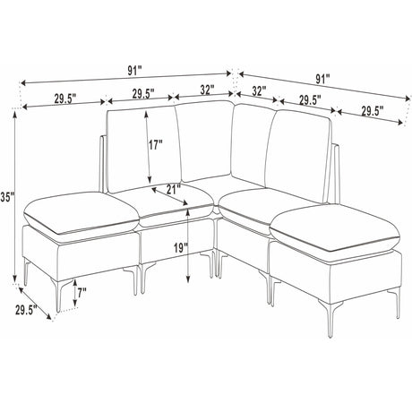 Upholstered Modular Sectional With Tall Legs, Medium Firm Seat