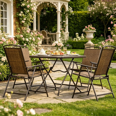 Outdoor Furniture Set, Foldable Patio Dining Set With Table And Chairs - Dark Brown