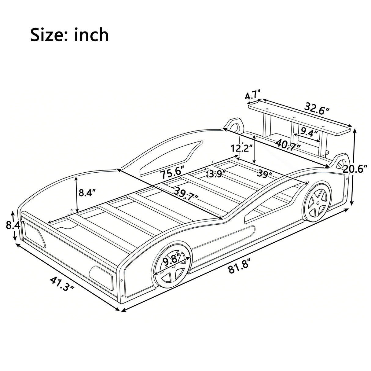 Race Car Platform Bed & Wheels