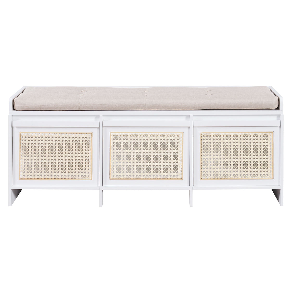 Entryway Shoe Bench With Drawers & Button Tufted Cushion