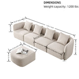 L-Shaped Modular Sectional Sofa With Ottoman, Living Room Furniture Set - Beige